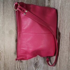 Pink pebble genuine length shoulder bag